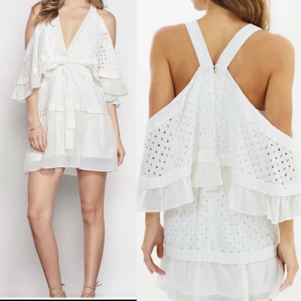 Stevie May Inhale Embroidery Belted Mini Dress Size Medium White Eyelet Boho